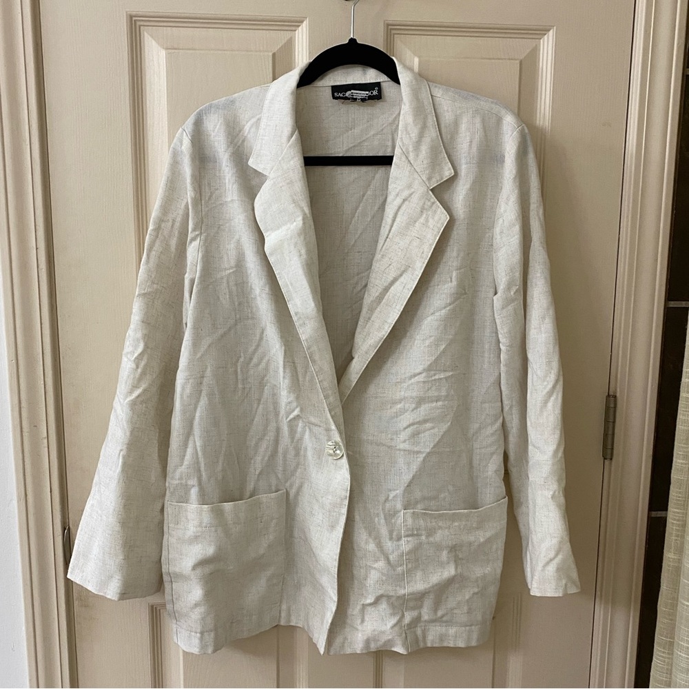 Vintage Cream linen oversized blazer
